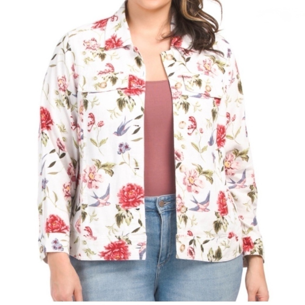 Tahari Linen Blend Floral Shirt Jacket Size 2X Shacket Spring NWT